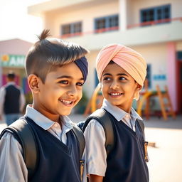 A scene featuring two school boys in a bright and vibrant environment