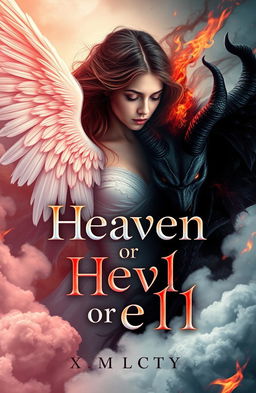 An imaginative book cover design for a fantasy novel titled 'Heaven or Hell' by XMPLCTY