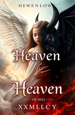 An imaginative book cover design for a fantasy novel titled 'Heaven or Hell' by XMPLCTY