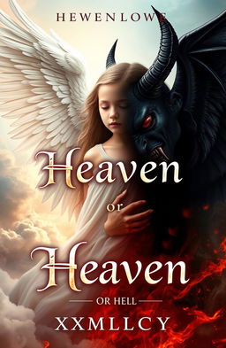 An imaginative book cover design for a fantasy novel titled 'Heaven or Hell' by XMPLCTY