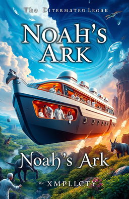 A visually striking book cover for 'Noah's Ark' by Xmplcty, featuring a massive, modern ship that resembles an ark brimming with scientists