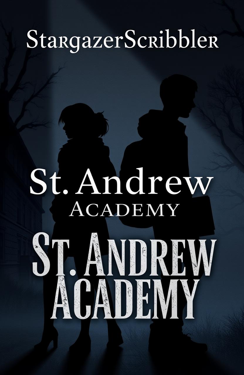 A dramatic and moody book cover illustration featuring two silhouetted figures, Rowan (female) and Eamon (male), standing back-to-back, facing away from the viewer