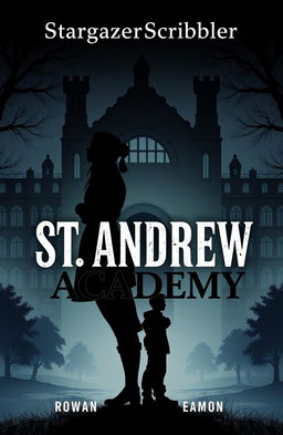 A dramatic and moody book cover illustration featuring two silhouetted figures, Rowan (female) and Eamon (male), standing back-to-back, facing away from the viewer