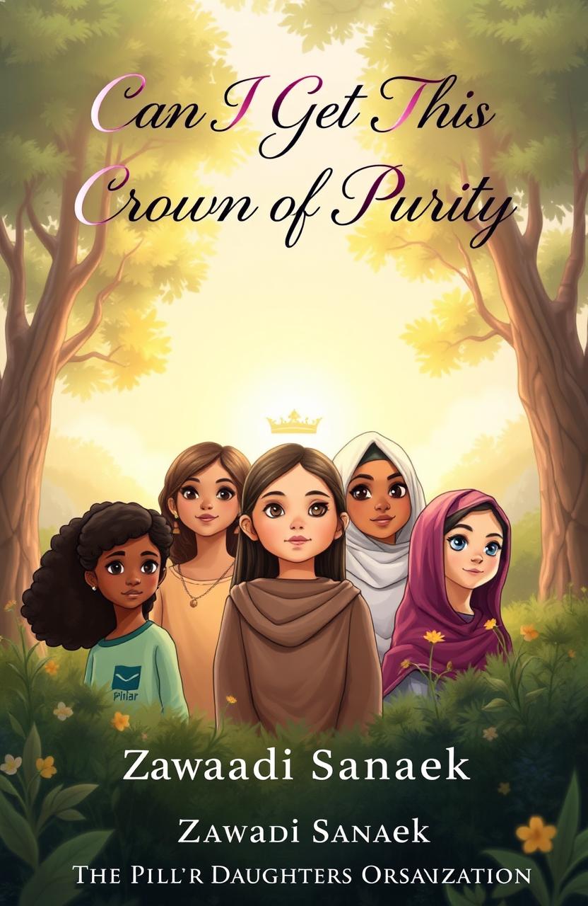 A beautifully illustrated cover for a book titled 'Can I Get This Crown of Purity' by Zawadi Sanaek