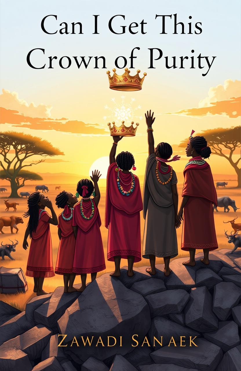 A captivating illustration representing the journey of five Maasai young girls, each depicted with traditional attire, vibrant beads, and unique hairstyles, symbolizing their cultural heritage