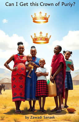 In an inspiring scene, depict five Maasai young girls standing together in a beautiful, sunlit landscape