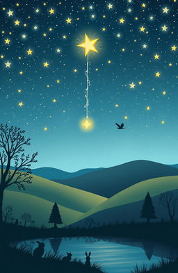 A whimsical and enchanting illustration depicting the story of a falling star