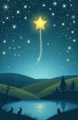 A whimsical and enchanting illustration depicting the story of a falling star