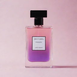 A luxurious perfume bottle with a gradient pink, purple and black label. The label reads 'Spicy Girl for Women' written elegantly.