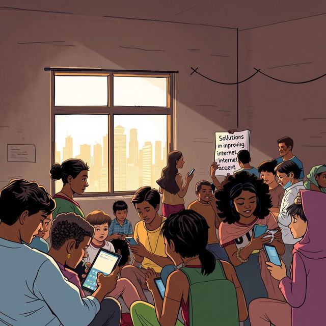 An illustration depicting the impact of limited internet access on a community