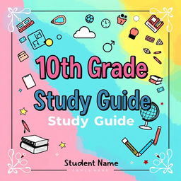 A visually striking cover page design for a 10th grade study guide, featuring vibrant and engaging graphics