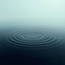 A photorealistic image of concentric ripples spreading across a calm body of water, under a soft, hazy, blue-grey sky