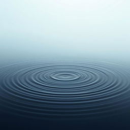 A photorealistic image of concentric ripples spreading across a calm body of water, under a soft, hazy, blue-grey sky