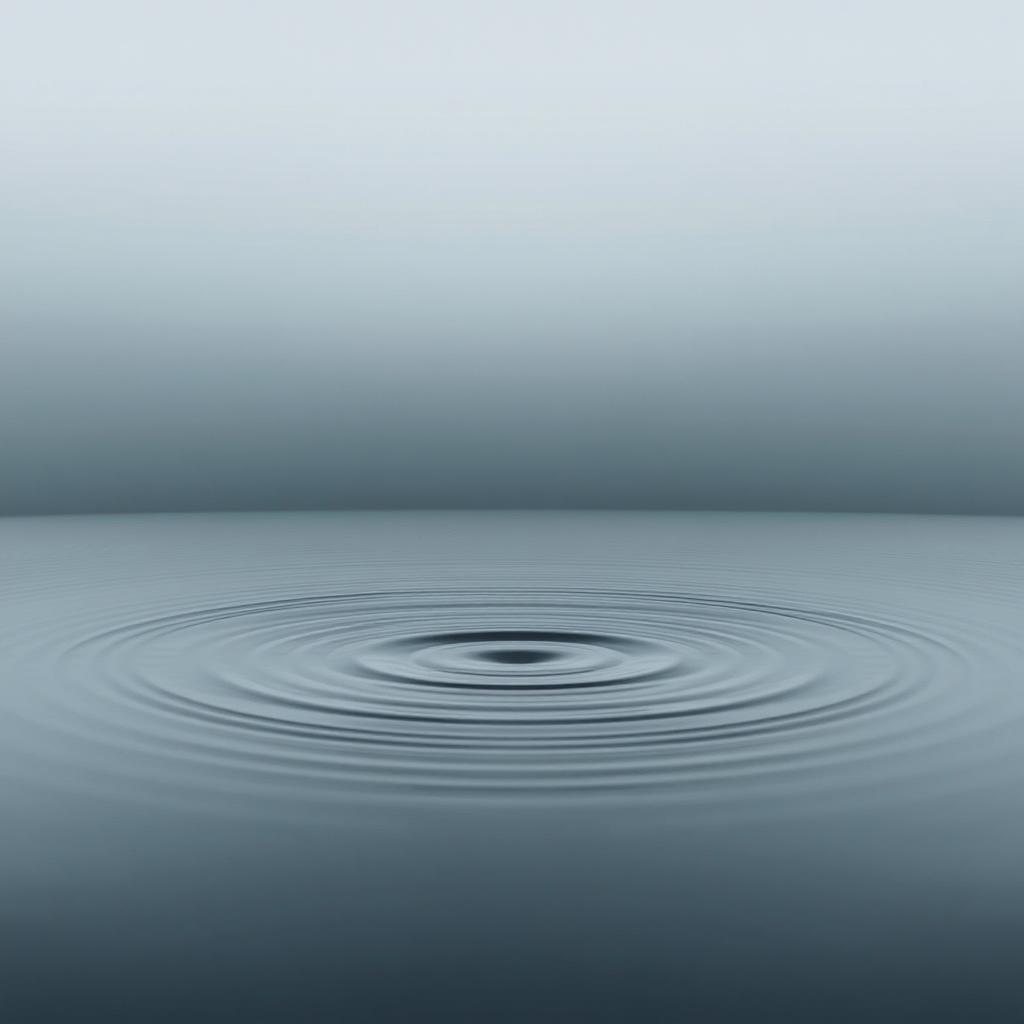 A minimalist and tranquil scene of calm water featuring gentle ripples expanding from the center