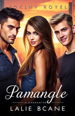 A captivating romance novel cover depicting a dramatic love triangle