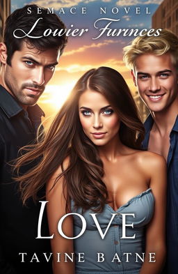 A captivating romance novel cover depicting a dramatic love triangle