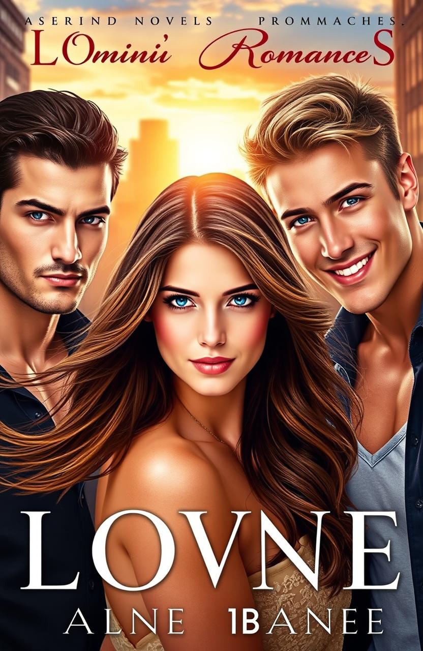 A captivating romance novel cover depicting a dramatic love triangle