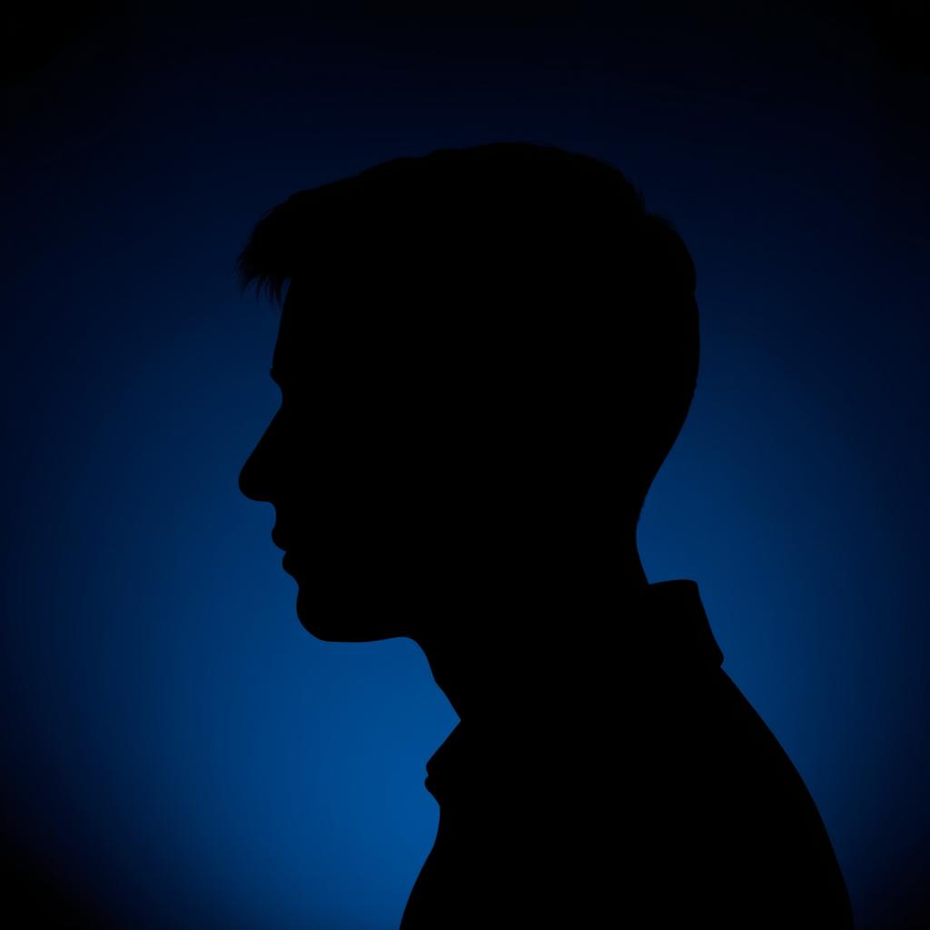 A silhouette of a person's head in profile, with a distinct key-shaped hole in the forehead, set against a deep blue background