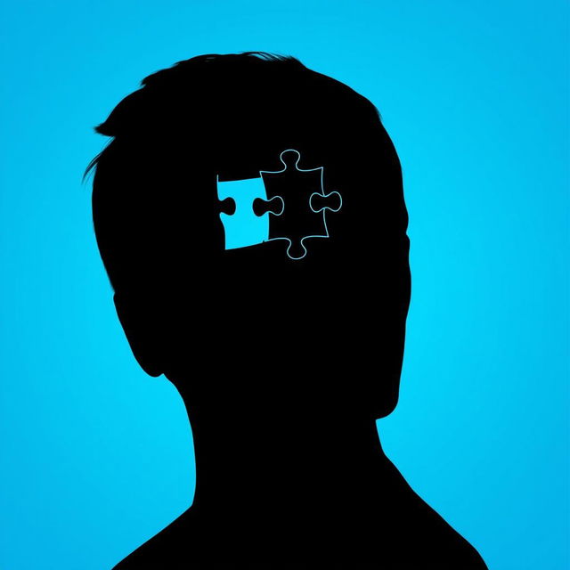 A silhouette of a person's head viewed from behind, designed as a profile made of puzzle pieces, with one piece missing