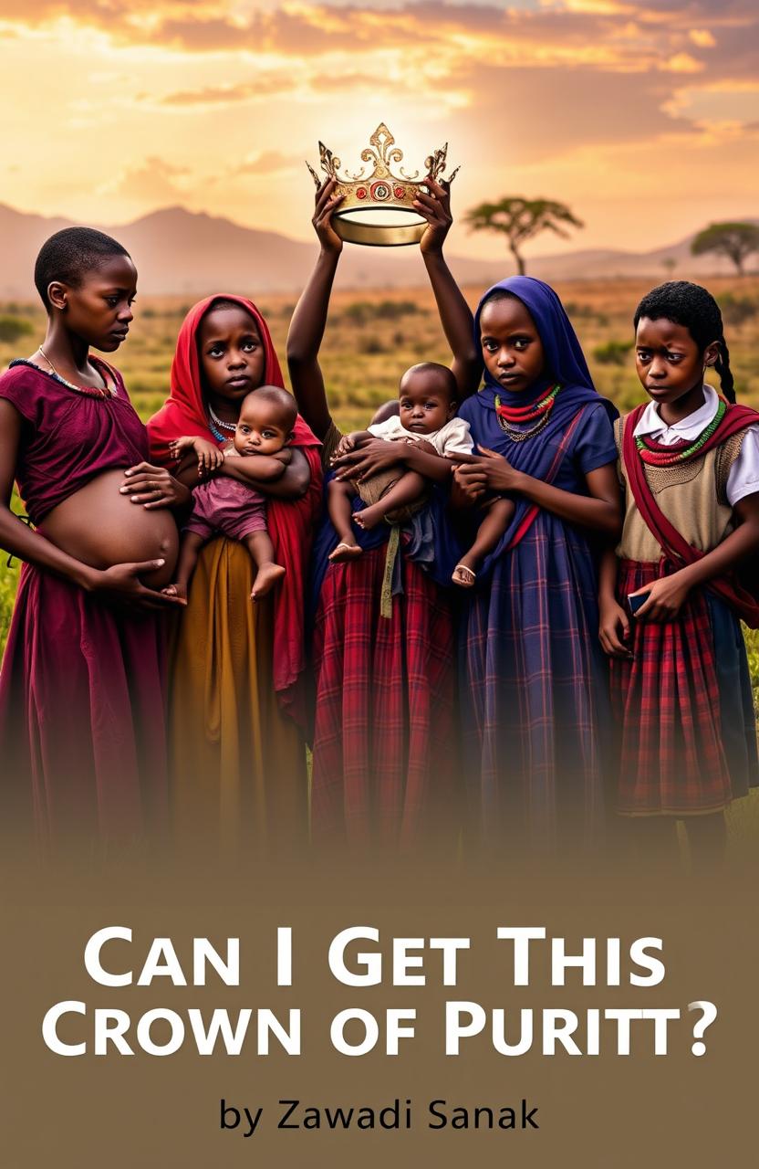 A poignant scene depicting five Maasai young girls in traditional attire, each facing their personal challenges