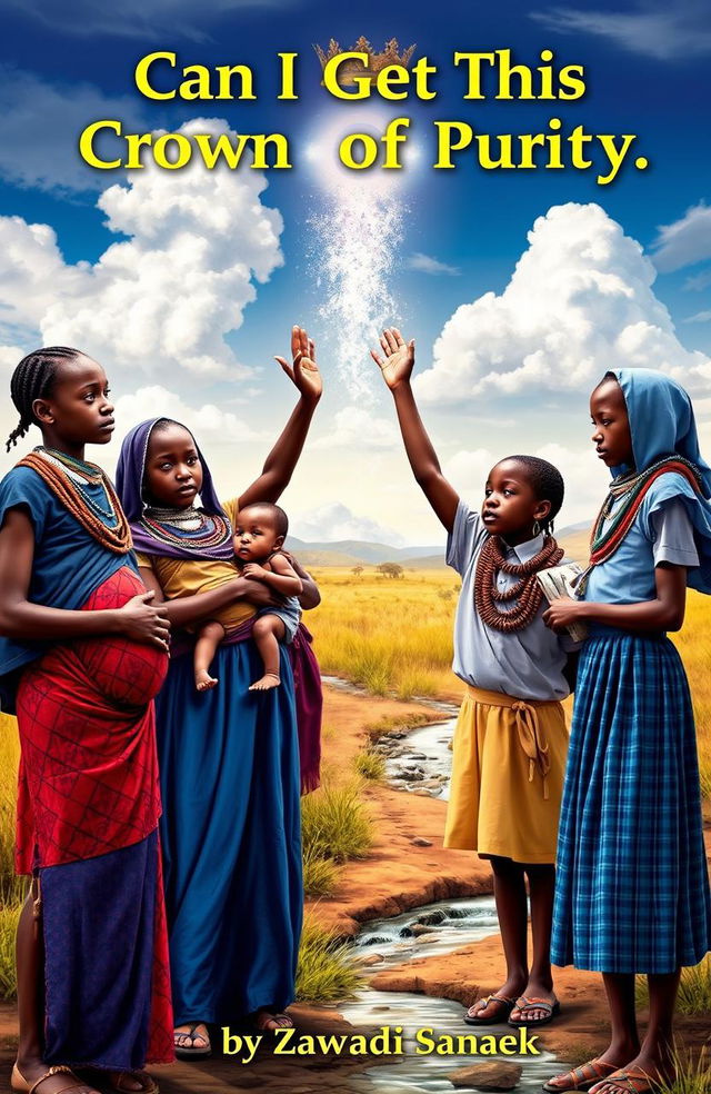 A poignant scene depicting five Maasai young girls in traditional attire, each facing their personal challenges