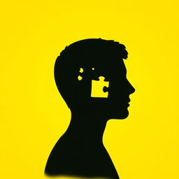 A silhouette of a person's head in profile, designed with puzzle pieces, prominently featuring one piece missing to suggest a theme of incompleteness