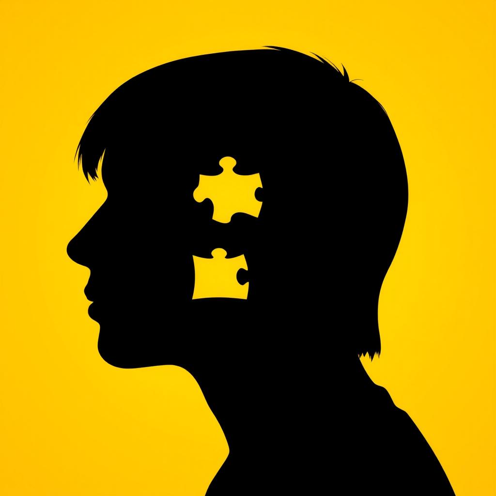 A silhouette of a person's head in profile, formed by interlocking puzzle pieces, with one piece conspicuously missing to symbolize incompleteness