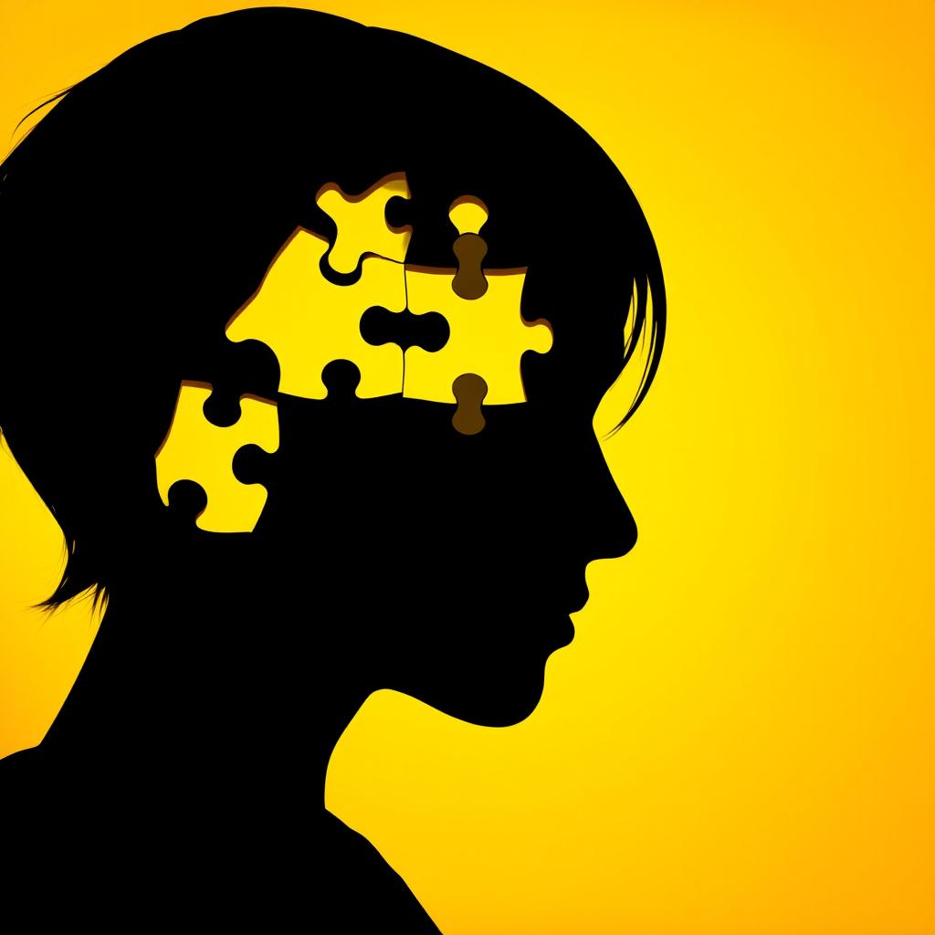 A silhouette of a person's head in profile, formed by interlocking puzzle pieces, with one piece conspicuously missing to symbolize incompleteness