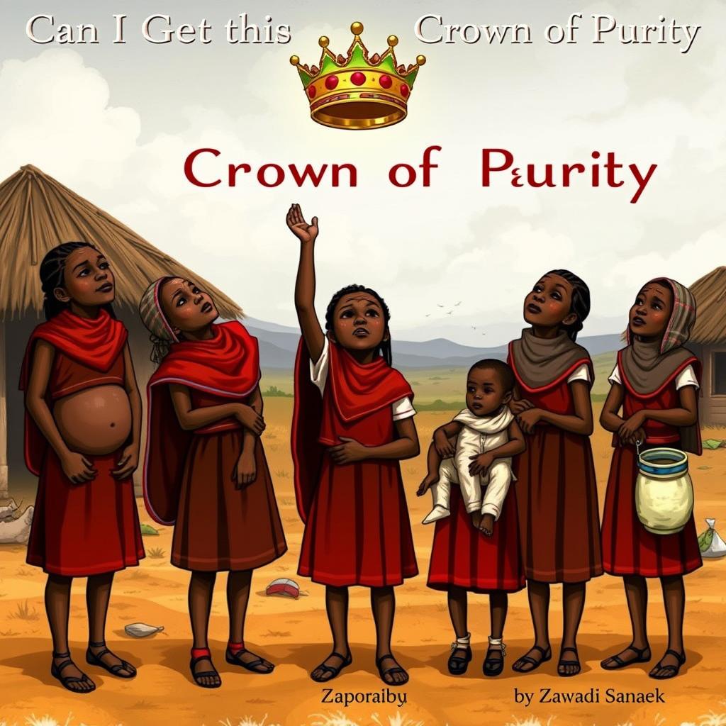 A poignant scene illustrating six Maasai young girls in traditional school uniforms, showcasing their struggles and determination in pursuing sexual purity