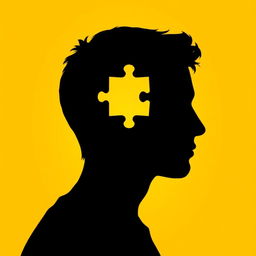 A silhouette of a person's head in profile, made up of interlocking puzzle pieces, with one piece clearly missing to symbolize incompleteness