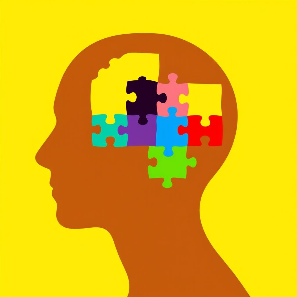 A creative silhouette of a person's head viewed in profile, composed of colorful puzzle pieces