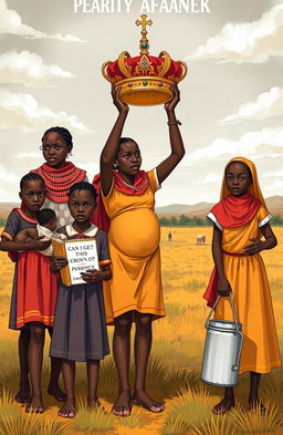 A poignant illustration depicting six Maasai young girls navigating challenges in their pursuit of sexual purity