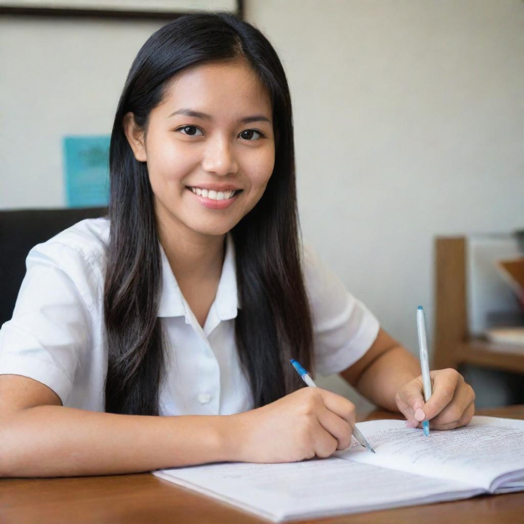 An individual Filipino tutor providing one-on-one tutoring services to students of all ages, in an environment that reflects the vibrant culture and beauty of the Philippines.