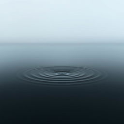 A minimalist and tranquil scene depicting calm water with gentle ripples expanding from the center