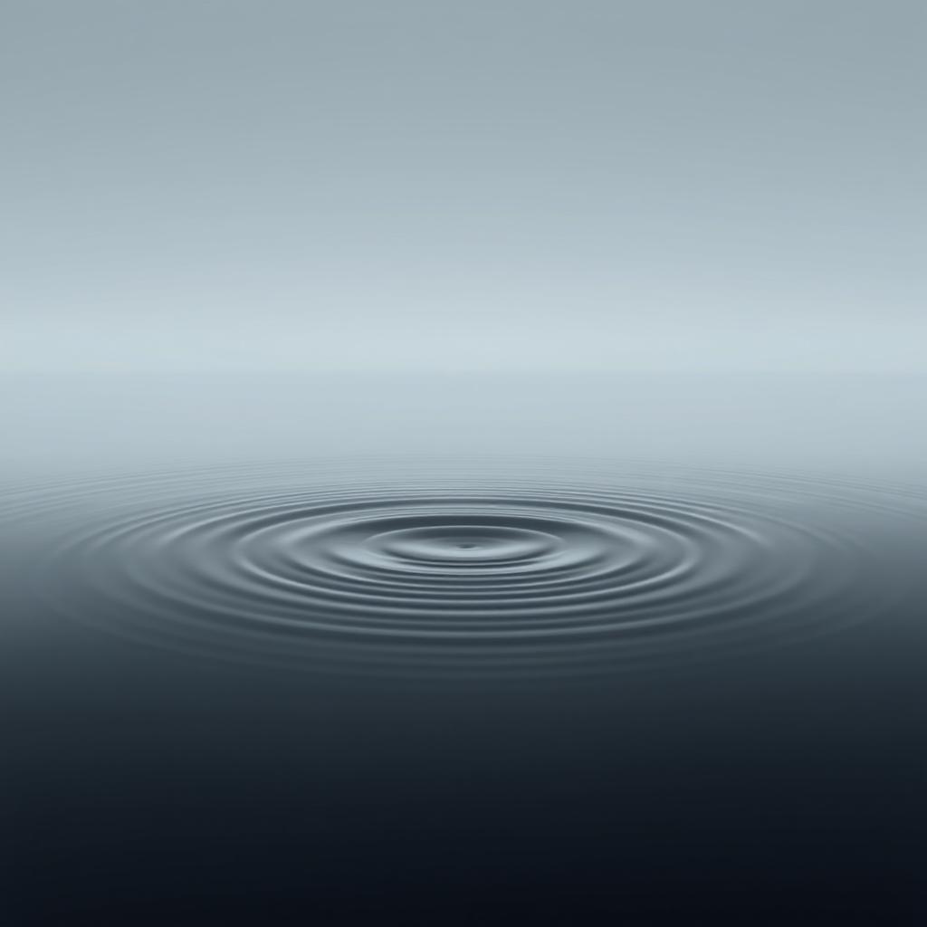 A minimalist and tranquil scene depicting calm water with gentle ripples expanding from the center