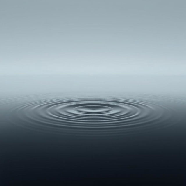 A minimalist and tranquil scene depicting calm water with gentle ripples expanding from the center