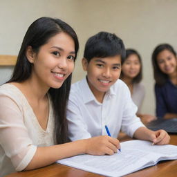 An individual Filipino tutor providing one-on-one tutoring services to students of all ages, in an environment that reflects the vibrant culture and beauty of the Philippines.