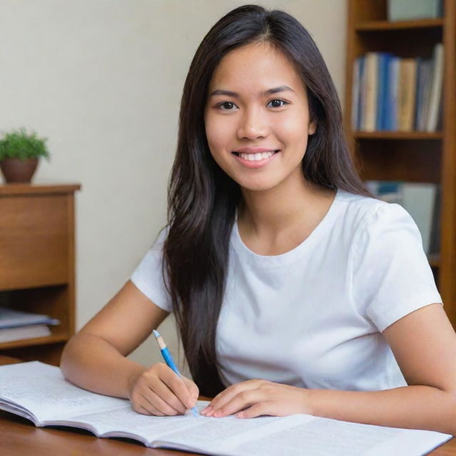 An individual Filipino tutor providing one-on-one tutoring services to students of all ages, in an environment that reflects the vibrant culture and beauty of the Philippines.