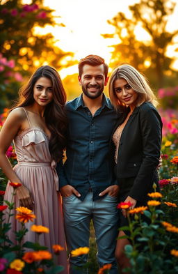 A dramatic love triangle scene featuring two beautiful sisters with contrasting styles, one with long flowing brunette hair in a romantic dress, the other with short blonde hair in a chic outfit