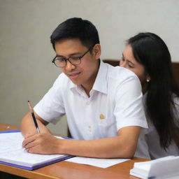 An individual Filipino tutor providing one-on-one tutoring services to students of all ages, in an environment that reflects the vibrant culture and beauty of the Philippines.