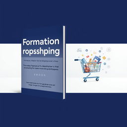 A professional eBook cover design for a dropshipping training course titled "Formation Dropshipping"