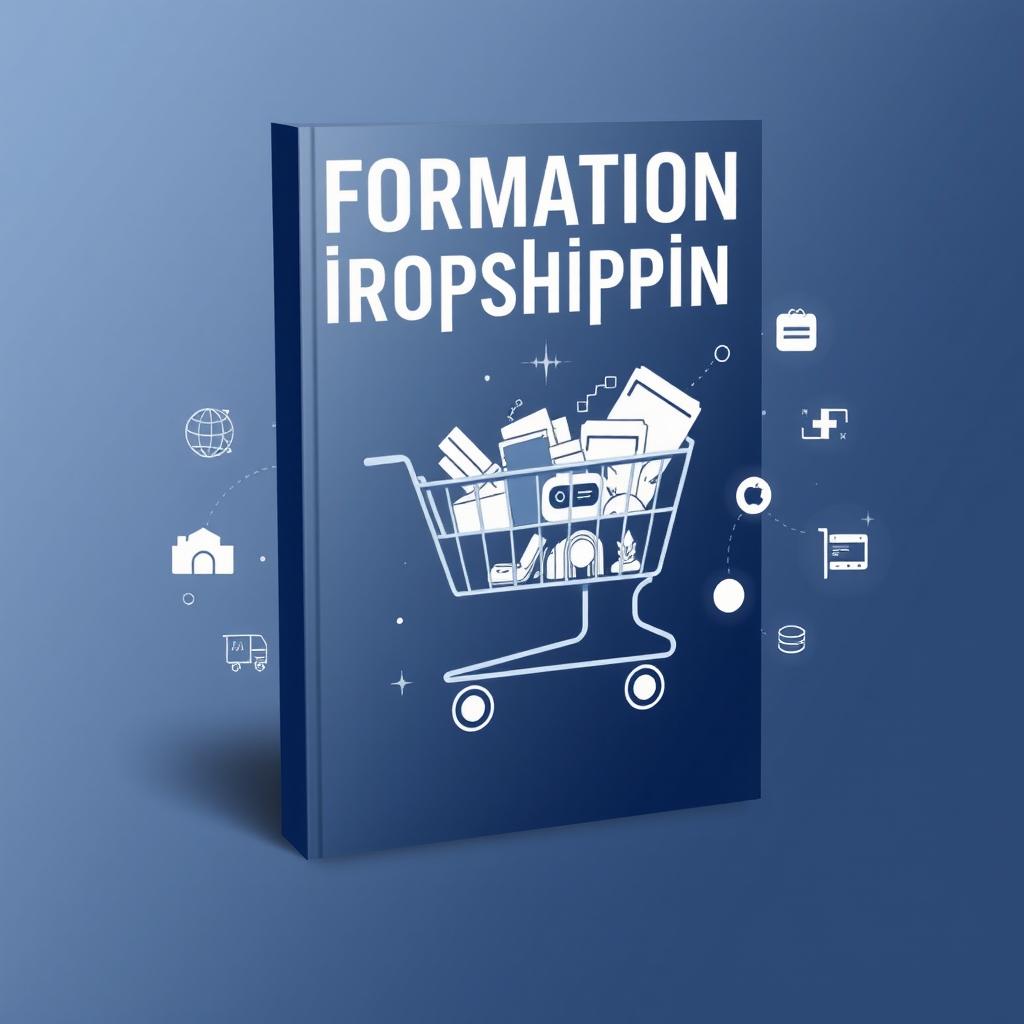 A professional eBook cover design for a dropshipping training course titled "Formation Dropshipping"