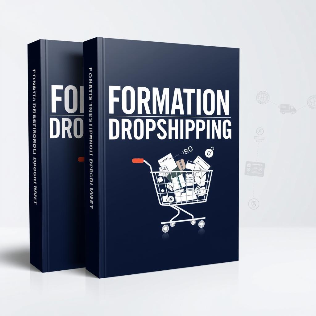 A professional eBook cover design for a dropshipping training course titled "Formation Dropshipping"