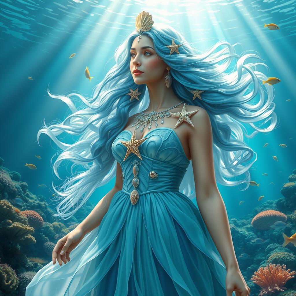 A divine representation of a Pisces goddess, elegantly embodying the traits of creativity, intuition, and sensitivity