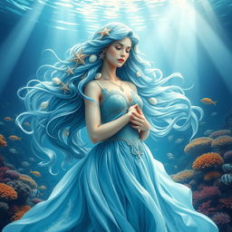 A divine representation of a Pisces goddess, elegantly embodying the traits of creativity, intuition, and sensitivity