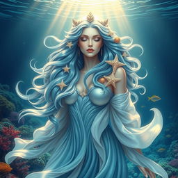 A divine representation of a Pisces goddess, elegantly embodying the traits of creativity, intuition, and sensitivity