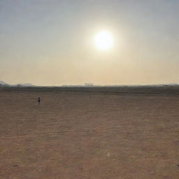 A vast, barren landscape, the Padang Mahsyar, with resurrected humans and an oppressively close sun hanging only a handspan from the ground