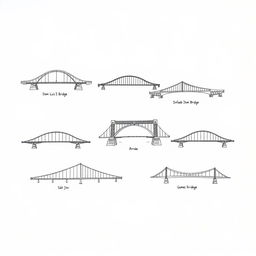 A detailed sketch illustration of the seven iconic bridges of Porto, Portugal, on a plain white paper background