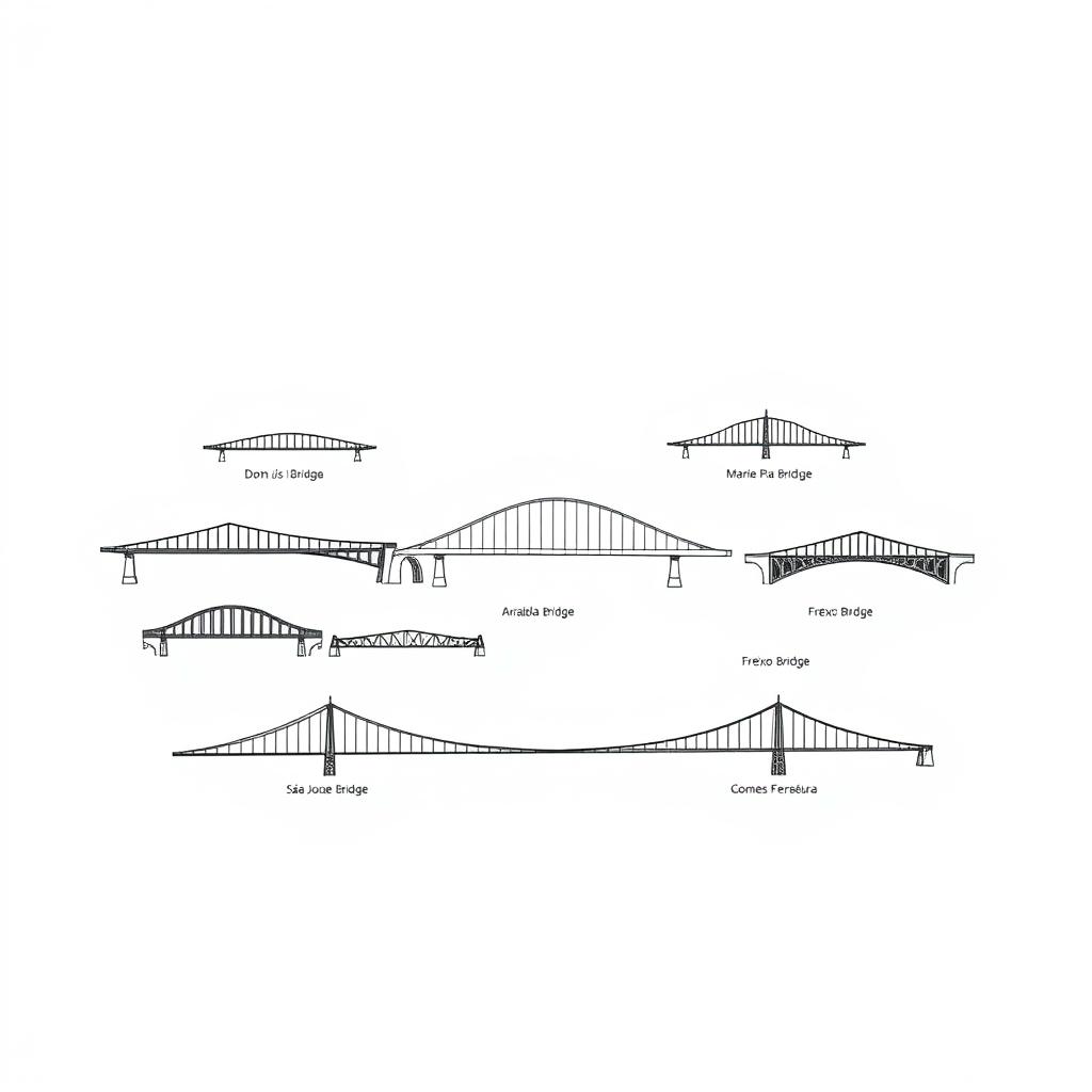 A creative t-shirt design featuring a sketch of the seven iconic bridges of Porto, Portugal, displayed on a plain white background