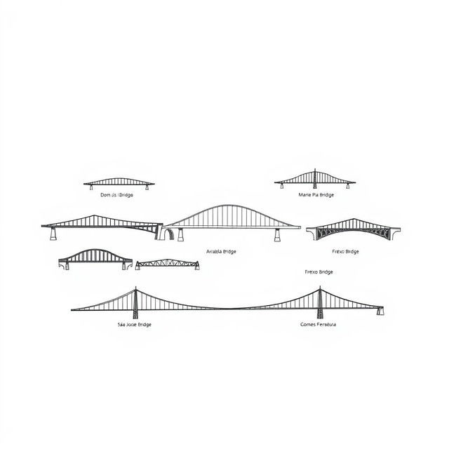 A creative t-shirt design featuring a sketch of the seven iconic bridges of Porto, Portugal, displayed on a plain white background